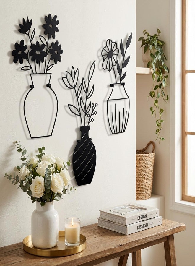 WOPARTY Modern Metal Wall Art Decor, Black Floral Vase Design, Set of 3 Decorative Panels for Living Room Bathroom Bedroom Bar, 7.7x11.8inch,6.3x13.6inch,6.3x11.4inch - Image 5