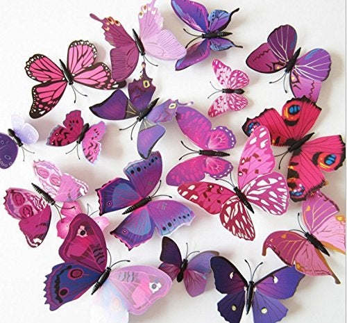ElecMotive 72 Pcs 6 Packs Beautiful 3D Butterfly Wall Decals Removable DIY Home Decorations Art Decor Wall Stickers & Murals for Babys Bedroom TV Background Living Room (72 pcs in 6 Colors) - Image 4