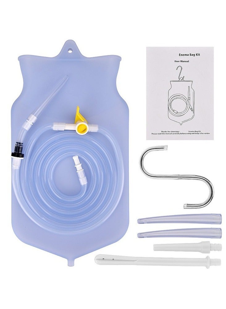 Generic Non-Toxic Silicone Enema Bag Kit,Reusable,2L,with 1.5m Long Hose 5 Replaceable Tips and Controlled Water Flow for Colon Detox Cleanse Douche for Women and Men - Image 1