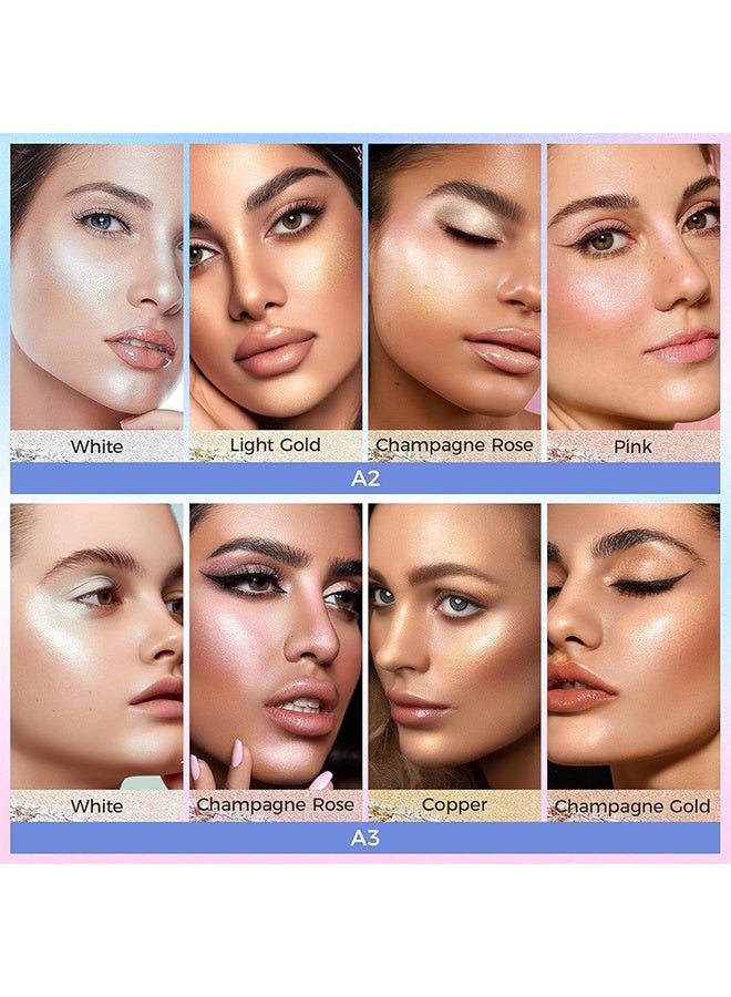 CmaaDu 4-in-1 Highlighter Makeup | Shimmer Highlighter Powder Palette | Highlighter Eyeshadow Glitter Face Illuminator 3D Body Glitter Long Lasting Beauty Cosmetics for Women and Girls (04) - Image 5