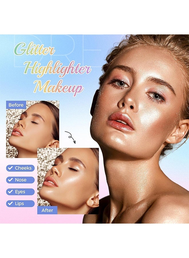 CmaaDu 4-in-1 Highlighter Makeup | Shimmer Highlighter Powder Palette | Highlighter Eyeshadow Glitter Face Illuminator 3D Body Glitter Long Lasting Beauty Cosmetics for Women and Girls (04) - Image 3