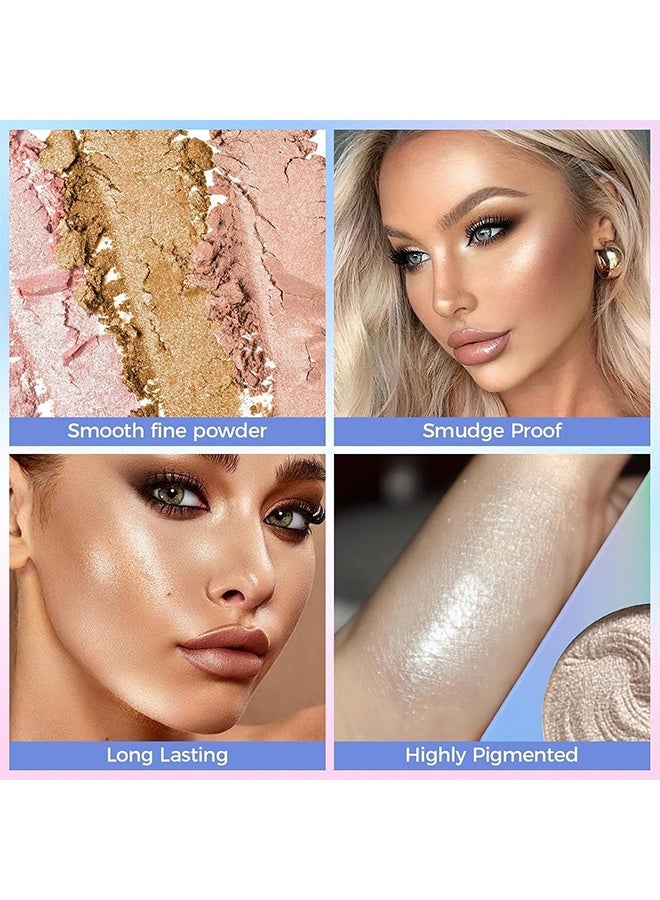 CmaaDu 4-in-1 Highlighter Makeup | Shimmer Highlighter Powder Palette | Highlighter Eyeshadow Glitter Face Illuminator 3D Body Glitter Long Lasting Beauty Cosmetics for Women and Girls (04) - Image 4