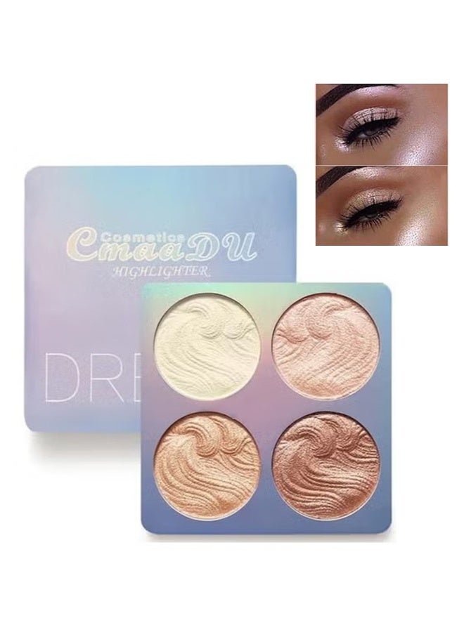 CmaaDu 4-in-1 Highlighter Makeup | Shimmer Highlighter Powder Palette | Highlighter Eyeshadow Glitter Face Illuminator 3D Body Glitter Long Lasting Beauty Cosmetics for Women and Girls (04) - Image 1