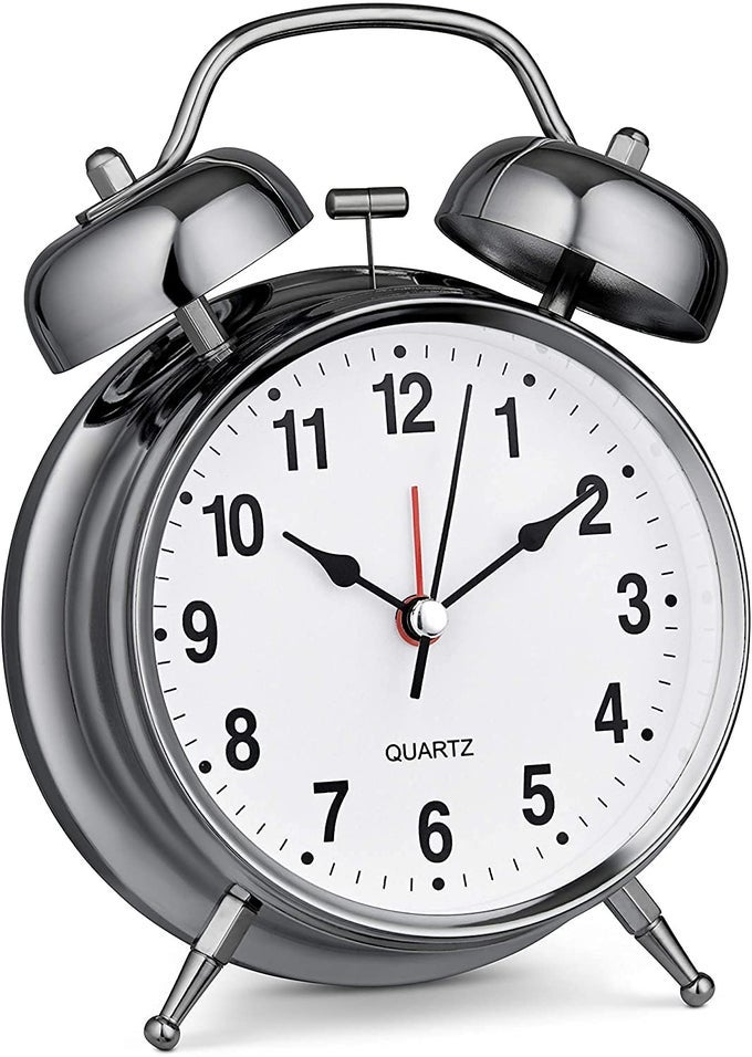 ALARM CLOCK VINTAGE RETRO ANTIQUE DECORATIVE OLD SCHOOL METAL SILVER