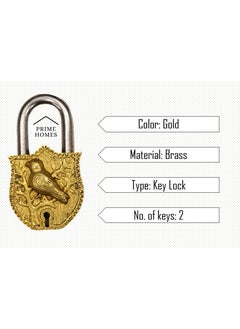 BHAVIKA DECOR BHAVIKA DECOR Brass Sparrow Padlock Vintage Style Antique Sparrow Shape Security Lock Functional Pad Lock with 2 Keys Golden  - Image 2