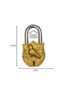 BHAVIKA DECOR BHAVIKA DECOR Brass Sparrow Padlock Vintage Style Antique Sparrow Shape Security Lock Functional Pad Lock with 2 Keys Golden  - Image 5