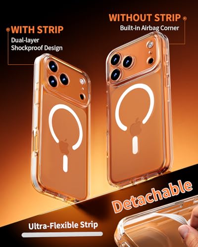 COOLQO for iPhone 17 Pro Case: Clear Magnetic Phone Cases with Detachable DIY Soft Strip and Camera Cover Compatible with MagSafe Slim Anti Yellowing Shockproof Protective Phone Bumper, White - Image 3