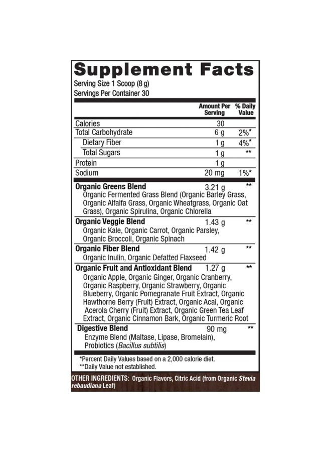 Plantfusion Organic Plantfusion Organic Fruitiful Greens Fermented Superfood Powder Blend 240G - Image 2