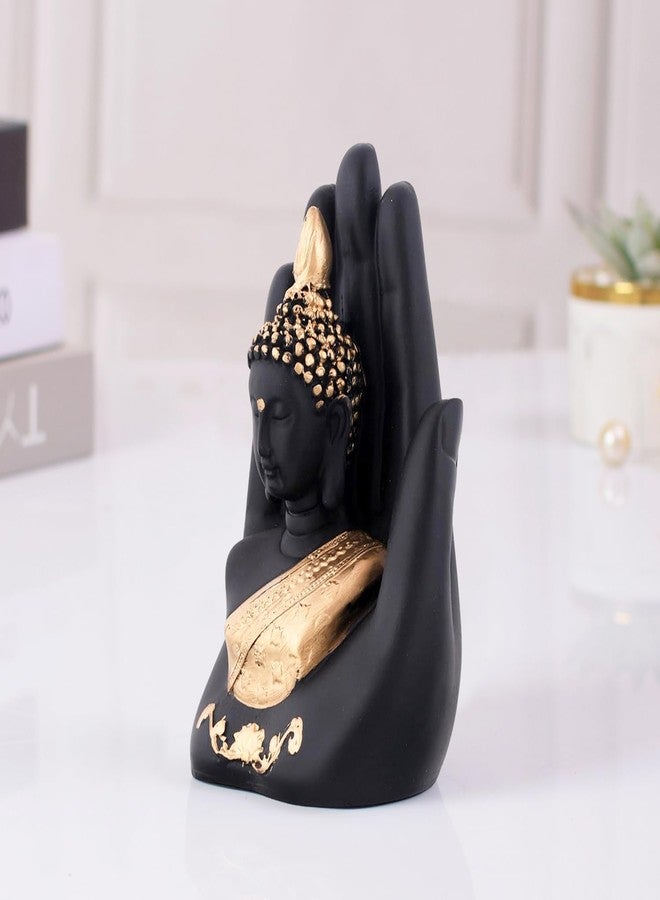 أسينشين تمثال بوذا الذهبي المصنوع يدويًا من خشب النخيل، قطعة ديكور مثالية لعيد ديوالي، هدية رائعة للمنزل، هدية مميزة لغرفة المعيشة، ديكور غرفة الصلاة، قطعة فنية من مادة البولي ريزين لتزيين المنزل (أسود) - Image 2