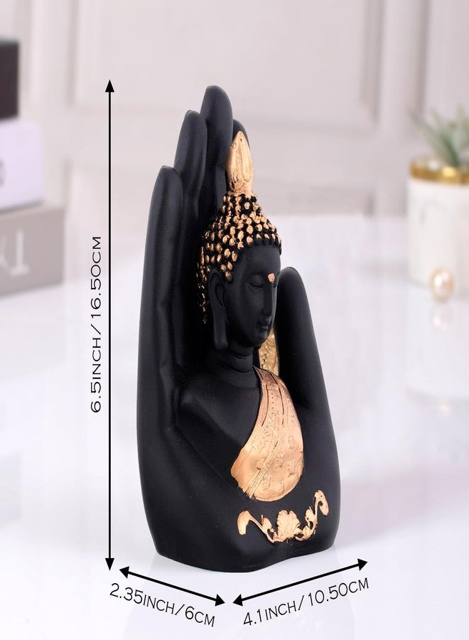 أسينشين تمثال بوذا الذهبي المصنوع يدويًا من خشب النخيل، قطعة ديكور مثالية لعيد ديوالي، هدية رائعة للمنزل، هدية مميزة لغرفة المعيشة، ديكور غرفة الصلاة، قطعة فنية من مادة البولي ريزين لتزيين المنزل (أسود) - Image 5
