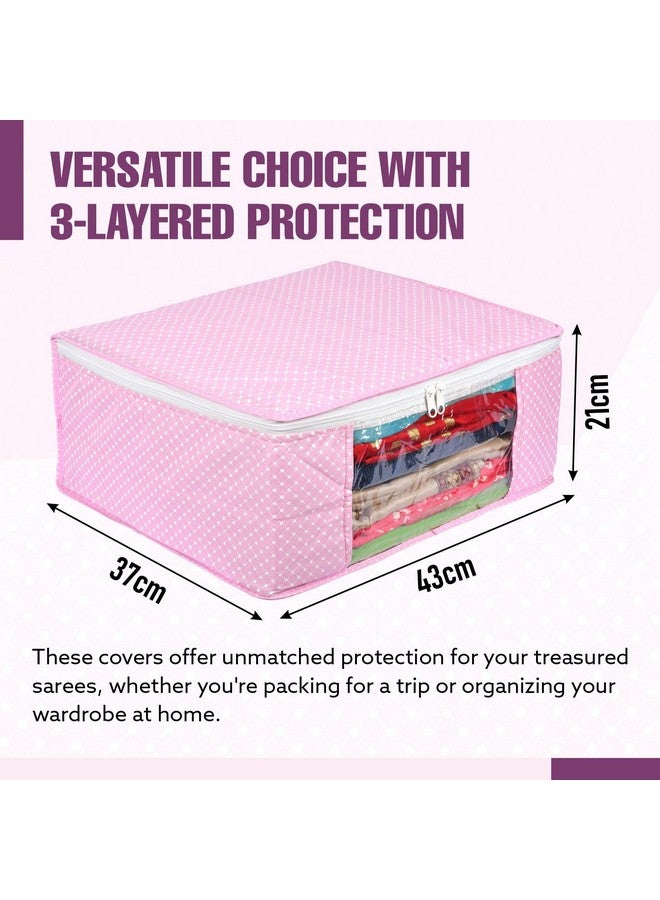 Kuber Industries (Set of 6) Saree Organizer for Wardrobe - Foldable Cloth Storage Box for Clothes | Petticoat | Sari | Lehenga | Dress - Almirah & Underbed Bags with Zip Cover (Printed Design) (Pink) - Image 3