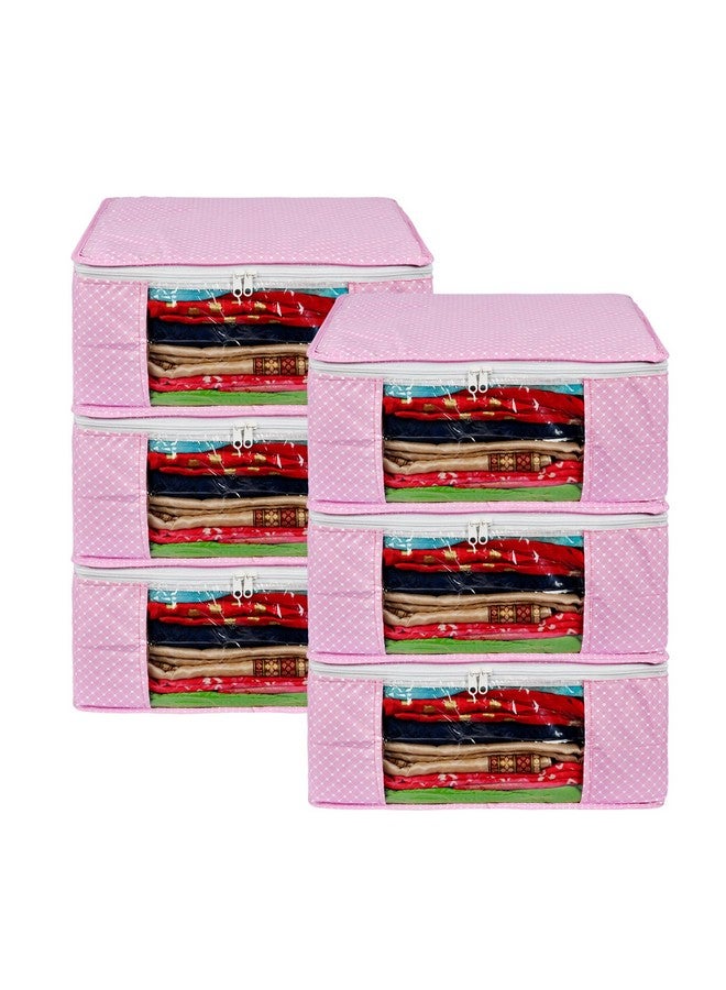 Kuber Industries (Set of 6) Saree Organizer for Wardrobe - Foldable Cloth Storage Box for Clothes | Petticoat | Sari | Lehenga | Dress - Almirah & Underbed Bags with Zip Cover (Printed Design) (Pink) - Image 1