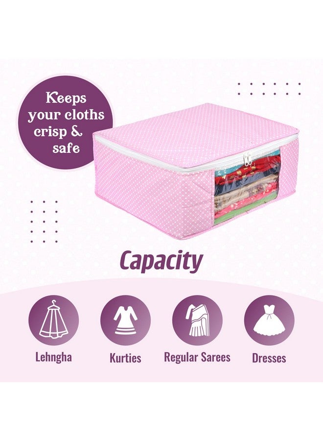 Kuber Industries (Set of 6) Saree Organizer for Wardrobe - Foldable Cloth Storage Box for Clothes | Petticoat | Sari | Lehenga | Dress - Almirah & Underbed Bags with Zip Cover (Printed Design) (Pink) - Image 5