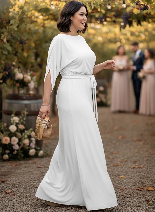 KOH KOH Flowy Formal Batwing Sleeve Evening Casual Gown, White, L - Image 5