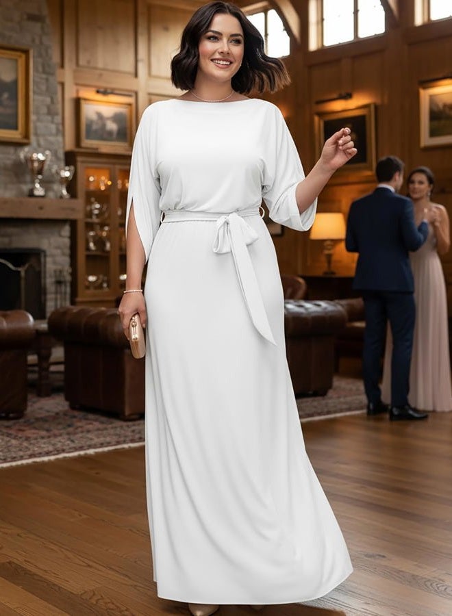 KOH KOH Flowy Formal Batwing Sleeve Evening Casual Gown, White, L - Image 4