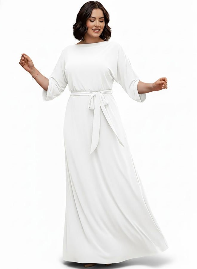 KOH KOH Flowy Formal Batwing Sleeve Evening Casual Gown, White, L - Image 1
