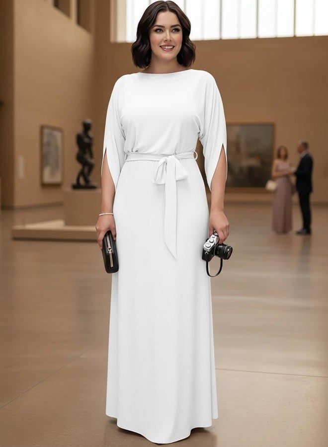 KOH KOH Flowy Formal Batwing Sleeve Evening Casual Gown, White, L - Image 2