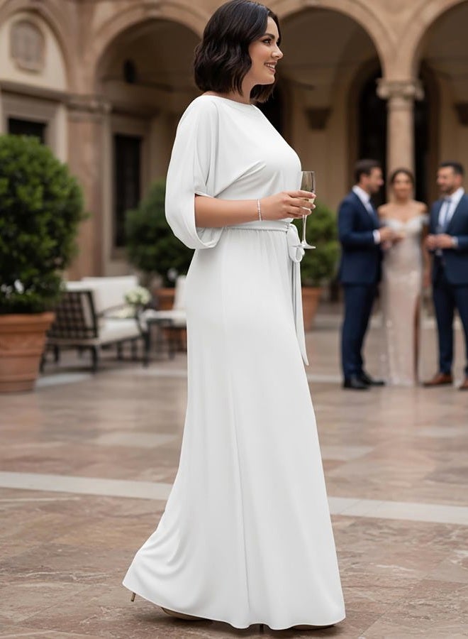 KOH KOH Flowy Formal Batwing Sleeve Evening Casual Gown, White, L - Image 3