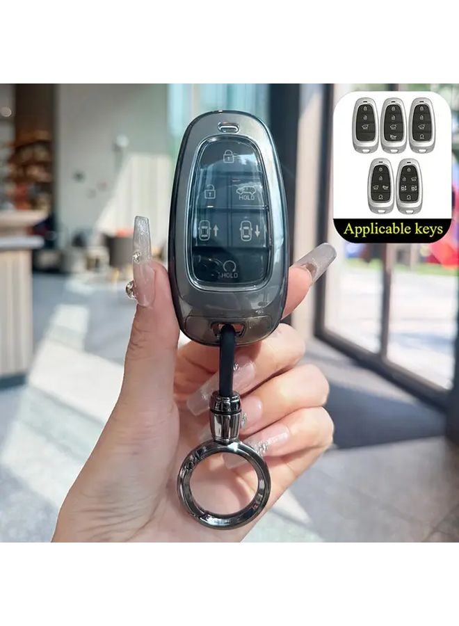 Transparent Black Car Key Cover With Rope Buckle For Hyundai Models - Image 1