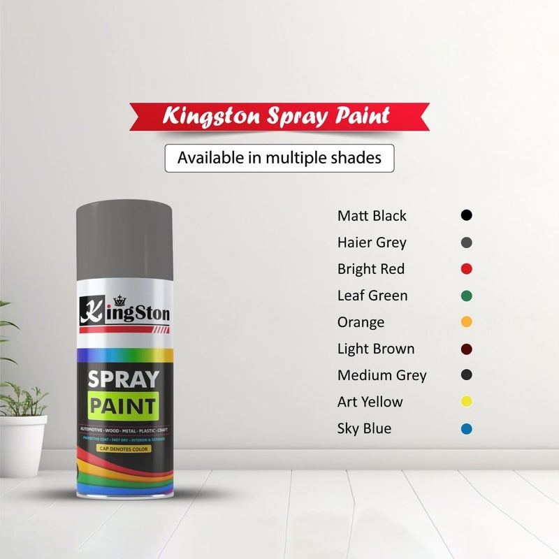 Kingston طلاء أكريليك رذاذ متعدد الأسطح طلاء DIY للمعادن، الخشب، الجدران – علبة 400 مل - 1 قطعة (رمادي فاتح) - Image 2