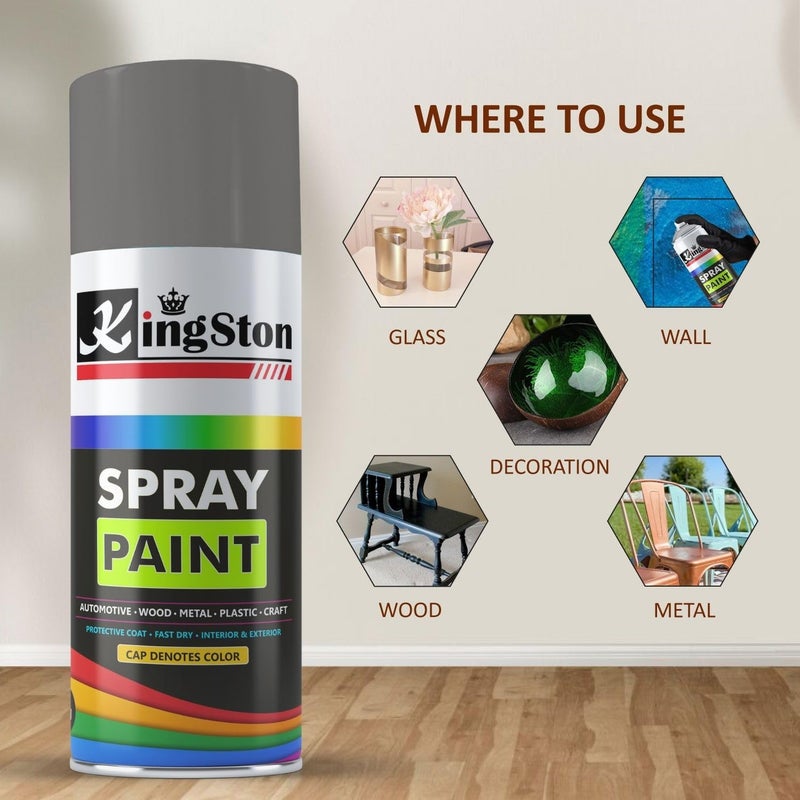 Kingston طلاء أكريليك رذاذ متعدد الأسطح طلاء DIY للمعادن، الخشب، الجدران – علبة 400 مل - 1 قطعة (رمادي فاتح) - Image 3