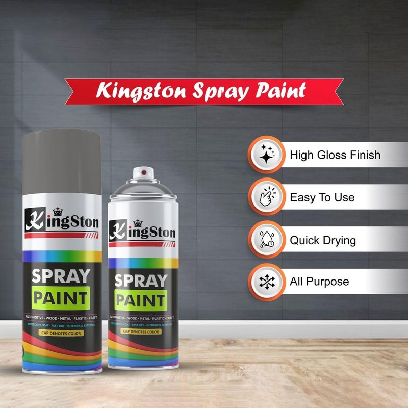 Kingston طلاء أكريليك رذاذ متعدد الأسطح طلاء DIY للمعادن، الخشب، الجدران – علبة 400 مل - 1 قطعة (رمادي فاتح) - Image 4
