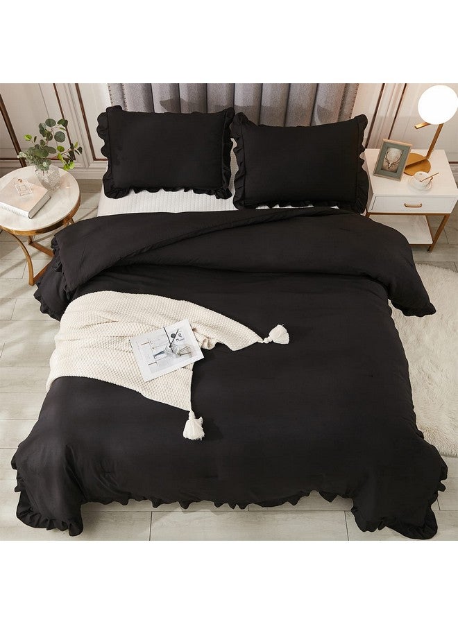 Andency Andency Black Queen Comforter Set, 3 Pieces Farmhouse Shabby Chic Bedding Comforter & Sets for Queen Bed, Soft Lightweight Fluffy All Season Down Alternative Bed Set for Men Women  - Image 1