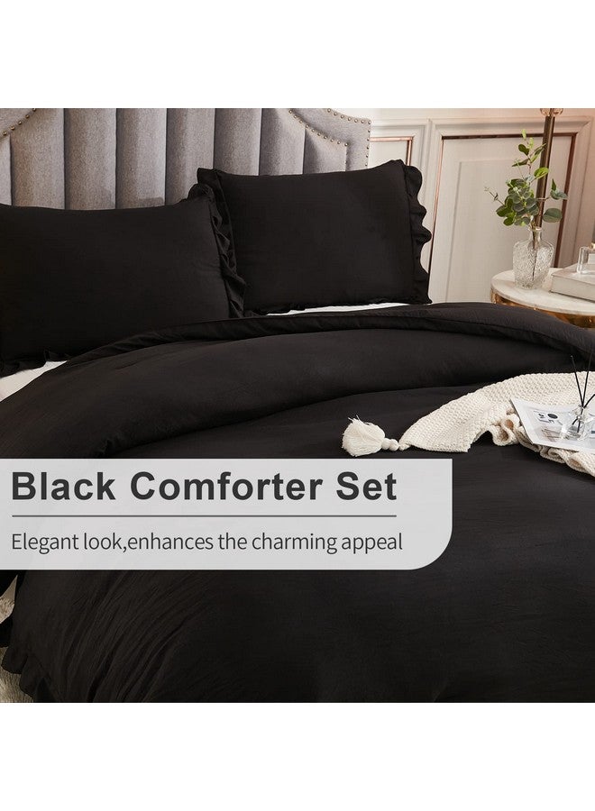 Andency Andency Black Queen Comforter Set, 3 Pieces Farmhouse Shabby Chic Bedding Comforter & Sets for Queen Bed, Soft Lightweight Fluffy All Season Down Alternative Bed Set for Men Women  - Image 5