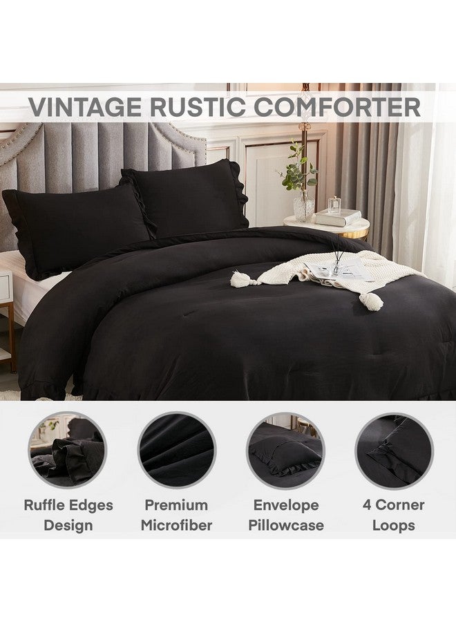 Andency Andency Black Queen Comforter Set, 3 Pieces Farmhouse Shabby Chic Bedding Comforter & Sets for Queen Bed, Soft Lightweight Fluffy All Season Down Alternative Bed Set for Men Women  - Image 3