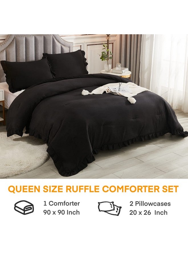 Andency Andency Black Queen Comforter Set, 3 Pieces Farmhouse Shabby Chic Bedding Comforter & Sets for Queen Bed, Soft Lightweight Fluffy All Season Down Alternative Bed Set for Men Women  - Image 2