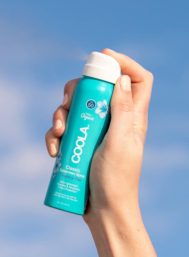COOLA Organic Sunscreen SPF 50 Sunblock Spray, Dermatologist Tested Skin Care for Daily Protection, Vegan and Gluten Free, Fragrance Free, 2 Fl Oz - Image 2