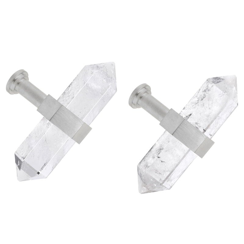 mookaitedecor Set of 2 Rock Quartz Double Crystal Points Drawer Knobs with Screws Decorative Stone Cabinet Handle Pulls for Dresser Cupboard Kitchen Decor Brushed Stainless Steel - Image 2