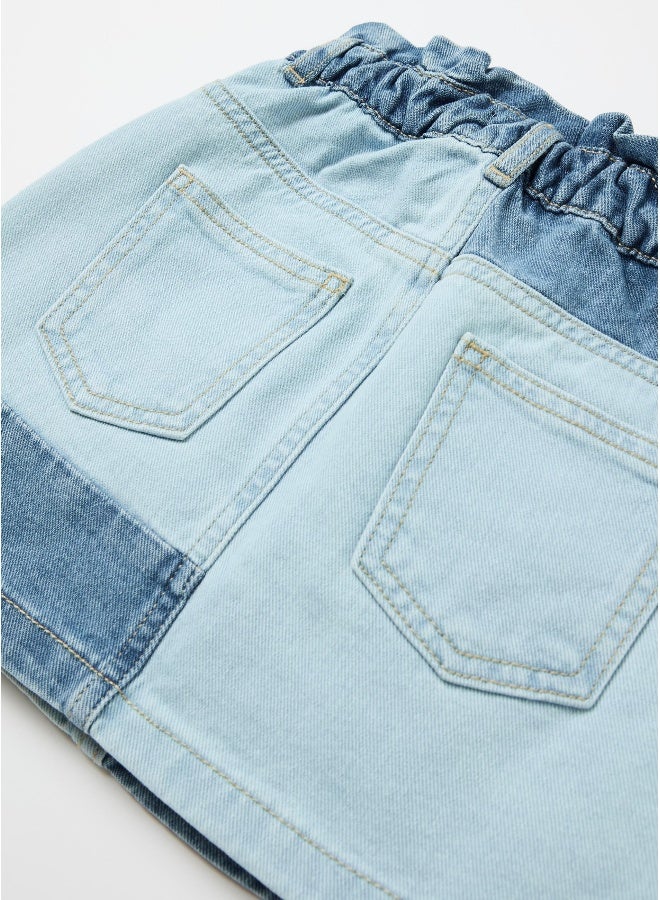 او في اس Short paper-bag shirt in patchwork denim - Image 4