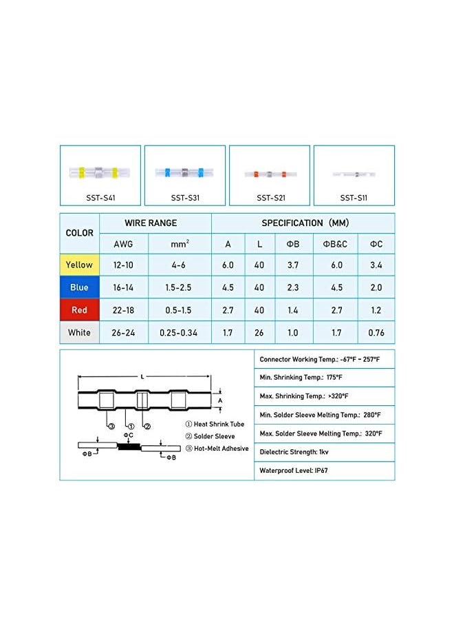 PROMASS promass 120 PCS Solder Seal Wire Connectors, Heat Shrink Butt Connectors, Waterproof and Insulated Electrical Wire Terminals, Butt Splice  - Image 5