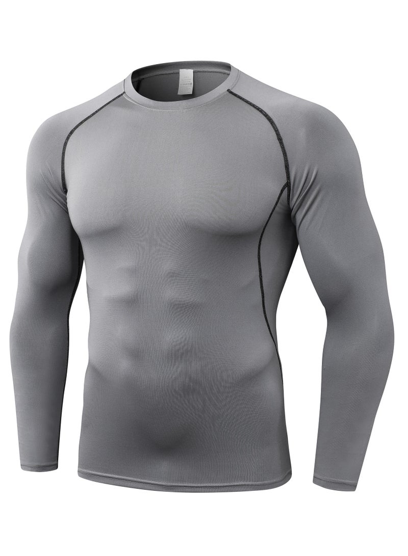 القميص الرياضي للرجال المُشكِّل للشكل، قميص تي شيرت طويل الأذرع ذو لقمة دائرية سريع الجفاف ومُلائم للشكل، الملابس الداخلية المُشكِّلة للشكل، الملابس المُشكِّلة للتحكم في البطن لللياقة البدنية - Image 2