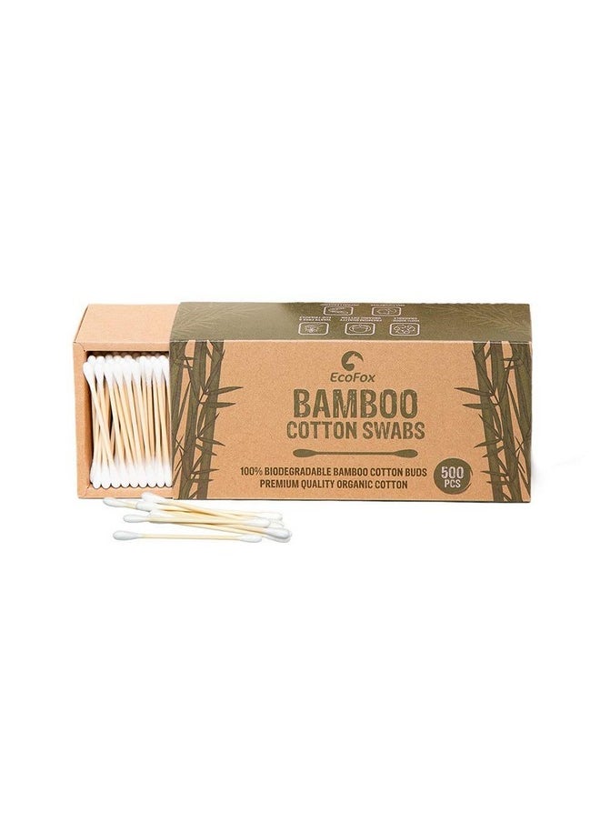 EcoFox Bamboo Cotton Swabs 500 Count | Biodegradable & Organic Wooden Cotton Buds | Double Tipped Ear Sticks | 100% Eco-Friendly & Natural | Perfect for Ear Wax Removal, Arts & Crafts, Removing Dust & Dirt…  - Image 1