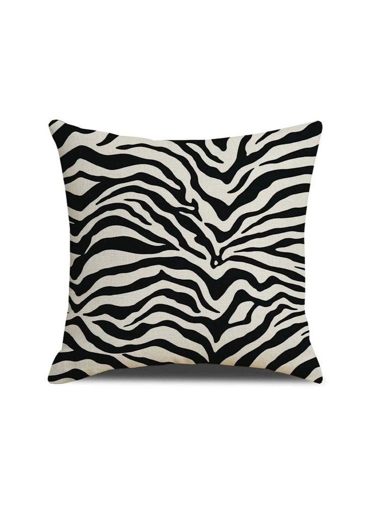 أفهوغو 4 قطع من أغطية وسائد من الكتان بنمط حمار وحشي، مقاس 45 × 45 سم، أغطية وسائد مزخرفة مخططة باللونين الأسود والأبيض، مناسبة للأريكة والسرير وغرفة المعيشة وديكور المنزل. - Image 5