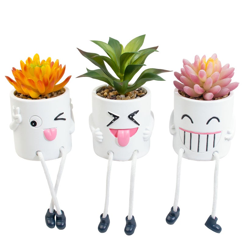 LUZOGA LUZOGA 3Pcs Fake Plant Faux Succulents Cute Hanging Leg Potted  Creative Artificial Succulent Plants with White Pots  Mini Vibrant White Potted Succulents for Home/Office/Shelf Decor  - Image 1