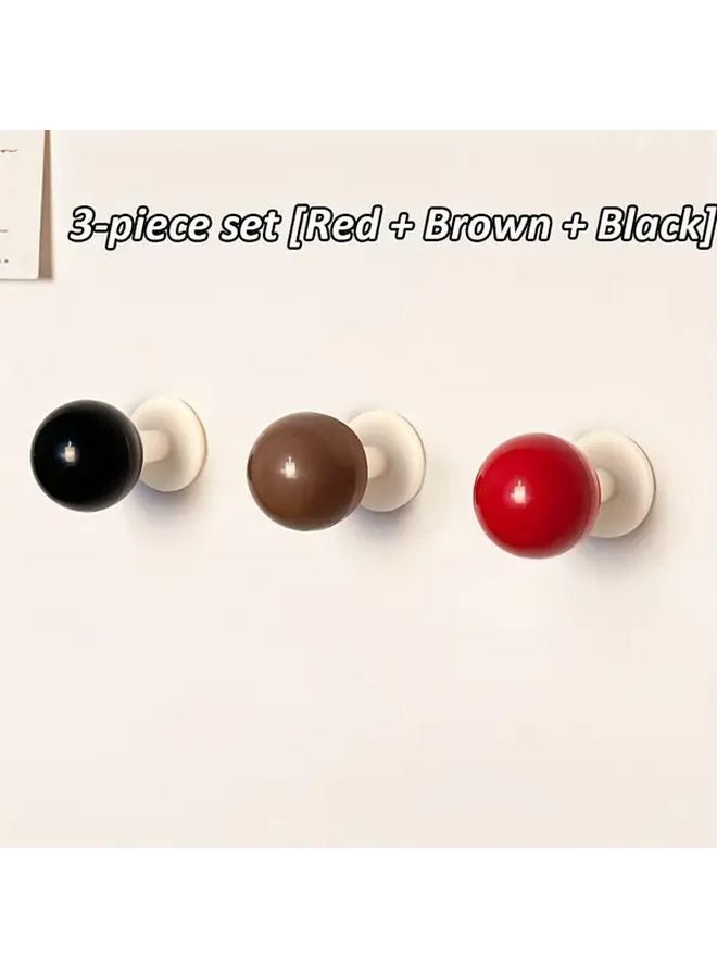 3pcs Wall Mounted Hair Tie Organizer Black Brown Red Adhesive Screw Mount - Image 1