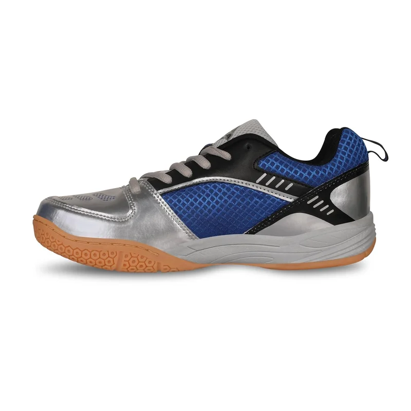 نيفيا Nivia Appeal Badminton Shoes for Men - Breathable Mesh and PU Coated Synthetic Upper, Non-Marking Round Sole, Ideal for Sports and Indoor Games (Blue/Silver), Size 10
