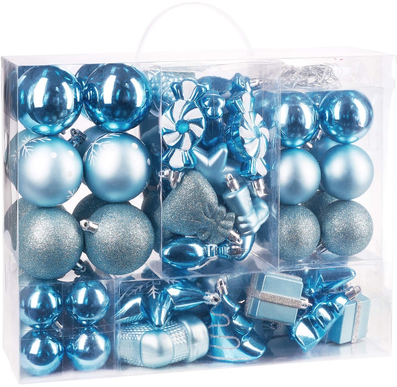 BRUBAKER 77-Piece Christmas Tree Ornaments - Shatterproof - Light Blue/Silver - Image 2