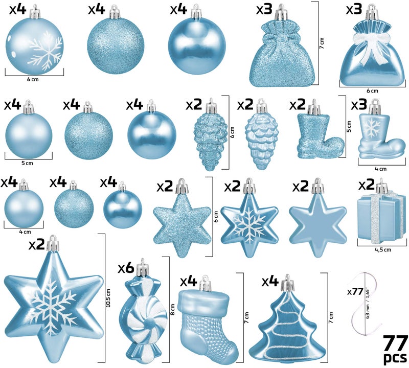 BRUBAKER 77-Piece Christmas Tree Ornaments - Shatterproof - Light Blue/Silver - Image 3