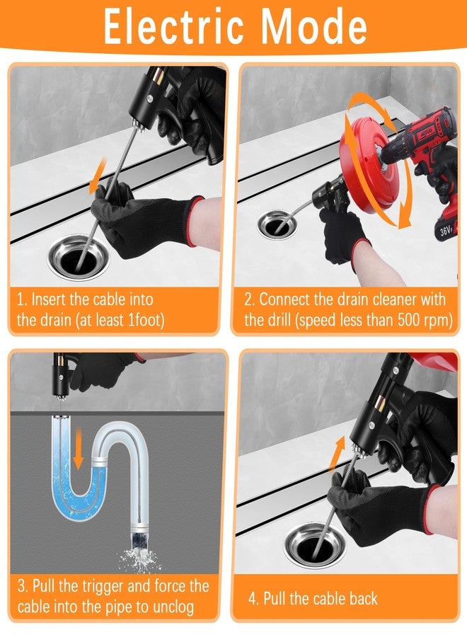 XFIRE-GEAR 35 FT Plus Double Mode Drain Snake Tools, 13-in-1 Drain Auger for Sink and Drain Unblocking, Plumbing Snake for Kitchen, Bathrom and Shower Sink, Snake for Real DYIs[Upgraded 4.0] - Image 4