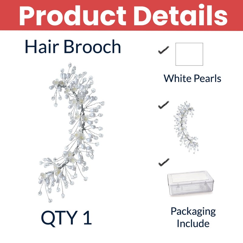 Temperia Hair Accessories For Women's & Girls For Wedding - Artificial Flowers & Pearl Style Juda Bun Accessories - Floral Bridal Brooch & Hair Pins - Hairstyle Decoration Bride Clips, Silver White - Image 2