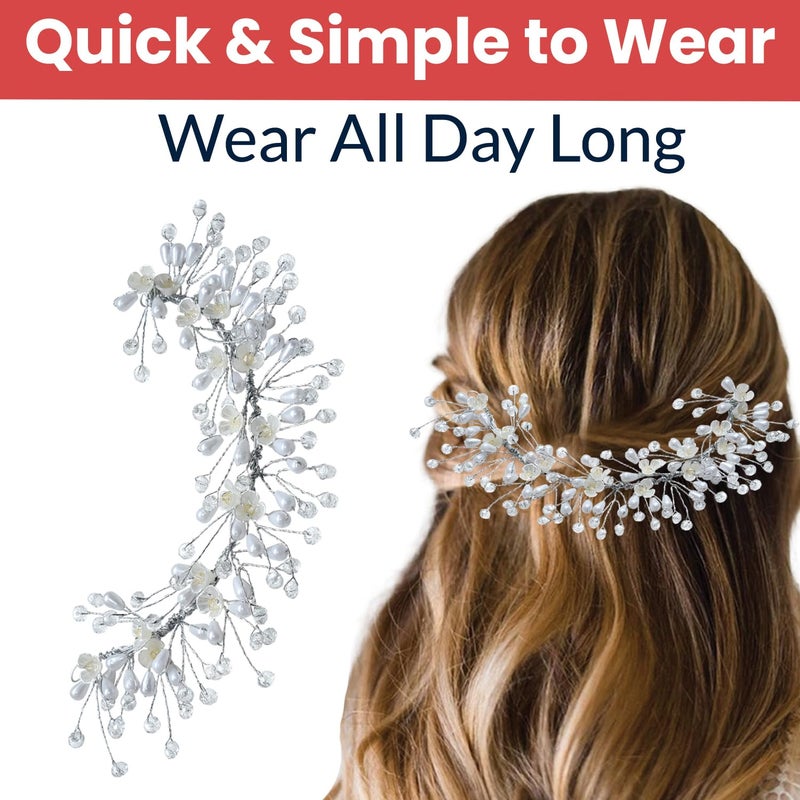 Temperia Hair Accessories For Women's & Girls For Wedding - Artificial Flowers & Pearl Style Juda Bun Accessories - Floral Bridal Brooch & Hair Pins - Hairstyle Decoration Bride Clips, Silver White - Image 4