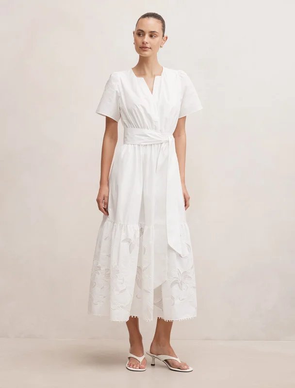 فورايفر نيو Matilda Embroidered Tie Midi Dress