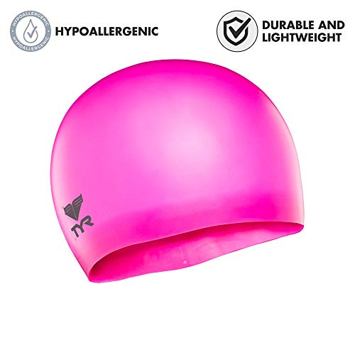 TYR Wrinkle Free Silicone Junior Swim Cap (Fluro Pink) - Image 2
