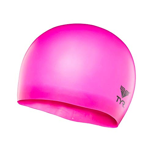 TYR Wrinkle Free Silicone Junior Swim Cap (Fluro Pink) - Image 1