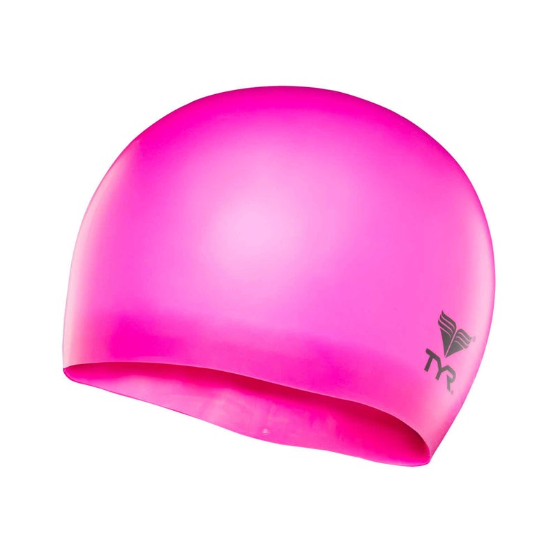 TYR Wrinkle Free Silicone Junior Swim Cap (Fluro Pink) - Image 5