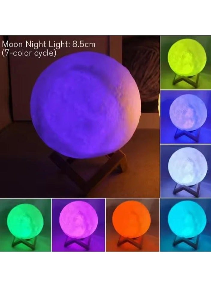 إيجل LED Night Light 8cm Moon Lamp Battery Powered With Stand Starry Lamp Bedroom Decor Night Lights Kids Gift Button Cell - Image 3